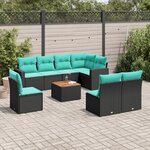 vidaXL Salon de jardin 9 Pièces avec coussins noir résine tressée