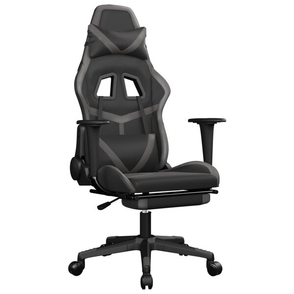 vidaXL Chaise de jeu de massage avec repose-pied Noir&Gris Similicuir