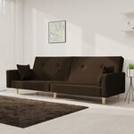 vidaXL Canapé-lit à 2 places avec deux oreillers marron foncé tissu