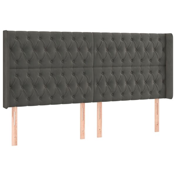 vidaXL Tête de lit avec oreilles Gris foncé 183x16x118/128 cm Velours