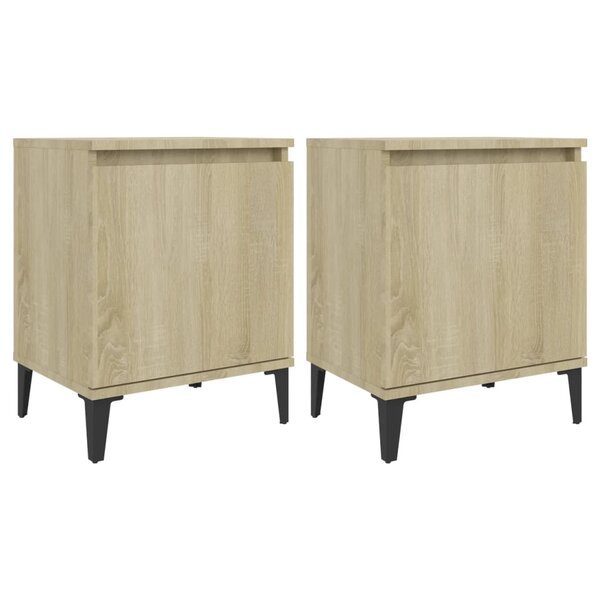 vidaXL Tables de chevet avec pieds en métal chêne sonoma 40x30x50 cm