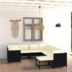 vidaXL Salon de jardin 9 Pièces avec coussins Résine tressée Noir