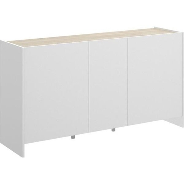 Buffet contemporain 3 portes- Décor chene et blanc  - L 138 x P 42 x H 76 cm - KLoe