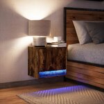 vidaXL Table de chevet murale avec lumières LED chêne fumé
