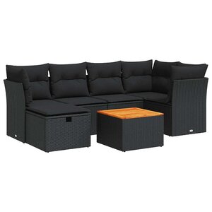 vidaXL Salon de jardin 7 Pièces avec coussins noir résine tressée