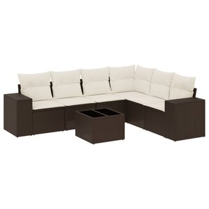 vidaXL Salon de jardin avec coussins 7 Pièces marron résine tressée