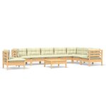 vidaXL Salon de jardin 9 Pièces avec coussins crème bois de pin massif
