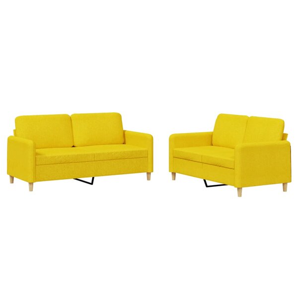 vidaXL Ensemble de canapés 2 Pièces avec coussins Jaune clair Tissu