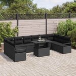 vidaXL Ensemble de canapé de jardin avec coussin 11 Pièces Noir polyrotin