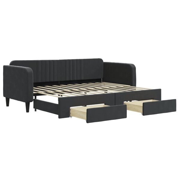 vidaXL Lit de jour avec gigogne et tiroirs sans matelas noir 80x200 cm