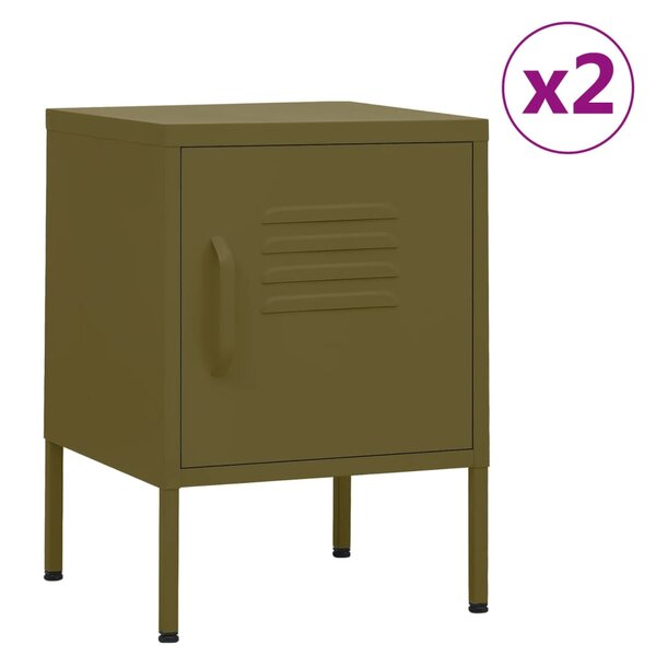 vidaXL Tables de chevet 2 Pièces Vert olive 35x35x51 cm Acier