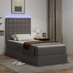 vidaXL Lit avec rangement et LED avec LED Gris 90 x 190 cm Simili cuir
