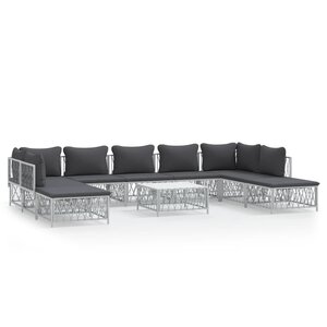 vidaXL Salon de jardin avec coussins 10 Pièces blanc acier