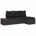 vidaXL Ensemble de canapé de jardin avec coussin 4 Pièces Noir Poly rotin