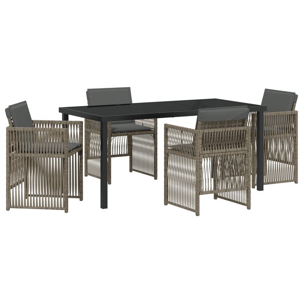 vidaXL Ensemble de salle à manger de jardin 5 pièces avec coussins gris en polyrotin