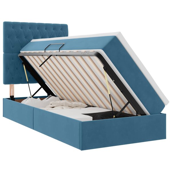 vidaXL Lit de rangement LED avec matelas Bleu foncé 100 x 200 cm
