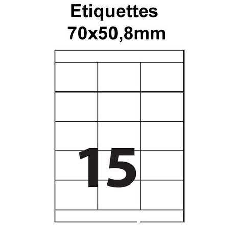 Étiquettes adhésives  70x50 8mm  (15étiquettes/feuille) - blanc - 20 feuilles -t3azur