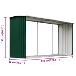 vidaXL Abri de stockage de bois Acier galvanisé 330x92x153 cm Vert