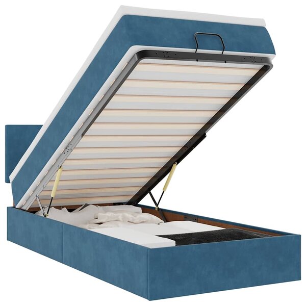 vidaXL Cadre de lit ottoman avec matelas bleu foncé 100x200 cm velours