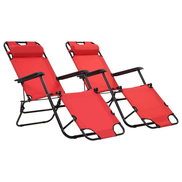 vidaXL Chaises longues pliables 2 Pièces avec repose-pied Acier Rouge