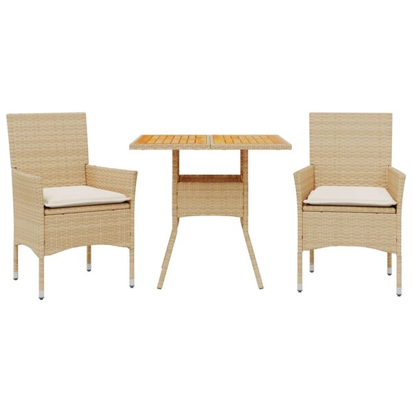 vidaXL Ensemble à manger de jardin et coussins 3Pièces beige rotin acacia
