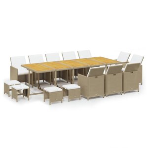 vidaXL Ensemble à dîner de jardin coussins 15 Pièces Résine tressée Beige