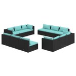 vidaXL Salon de jardin 12 Pièces avec coussins résine tressée noir