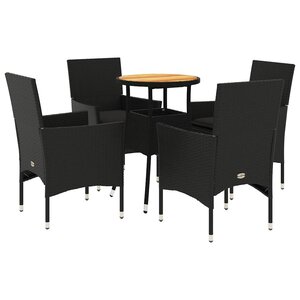 vidaXL Ensemble à manger de jardin et coussins 5 Pièces noir rotin acacia