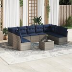 vidaXL Salon de jardin 10 Pièces avec coussins gris résine tressée