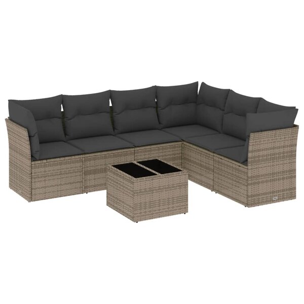 vidaXL Salon de jardin avec coussins 7 Pièces gris résine tressée