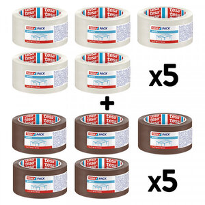 Lot de 10 rubans emballage adhésif tesa 66m x 50mm transparent et havane