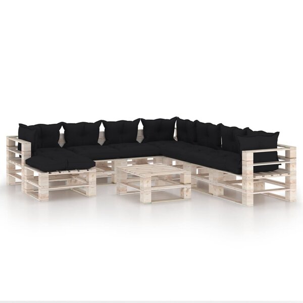 vidaXL Salon de jardin palette 9 Pièces avec coussins bois de pin