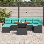 vidaXL Ensemble de canapé de jardin 8 Pièces Noir et Sarcelle