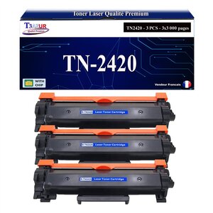 T3AZUR - 3x Toners compatibles avec Brother TN2420  TN2410 pour Brother HL-L2375DW  HL-L2350DW  DCP-L2530DW  DCP-L2550DN  MFC-L2710DW  HL-L2310D  MFC-L2730DW  L2750DW - 3 000 pages