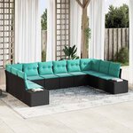 vidaXL Ensemble de canapé de jardin avec coussin 10 Pièces Noir polyrotin