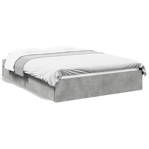 vidaXL Cadre de lit avec tiroirs sans matelas gris béton 140x190 cm
