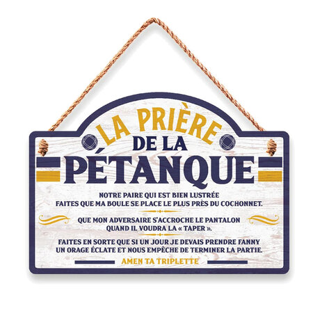 Plaque à suspendre prière de la pétanque 20 cm