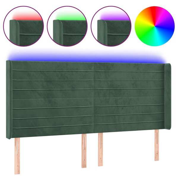 vidaXL Tête de lit à LED Vert foncé 163x16x118/128 cm Velours