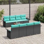 vidaXL Ensemble de canapé de jardin 9 Pièces Noir et turquoise polyrotin