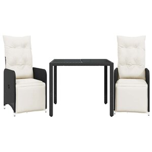 vidaXL Ensemble de bistro de jardin 3 Pièces coussins noir poly rotin