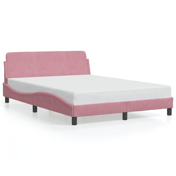 vidaXL Cadre de lit et tête de lit sans matelas rose 140x200cm velours