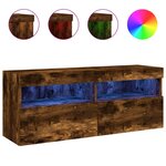 vidaXL Meuble TV mural avec lumières LED chêne fumé 100x30x40 cm