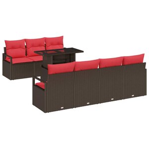 vidaXL Ensemble de canapé de jardin 8 Pièces Marron et rouge polyrotin