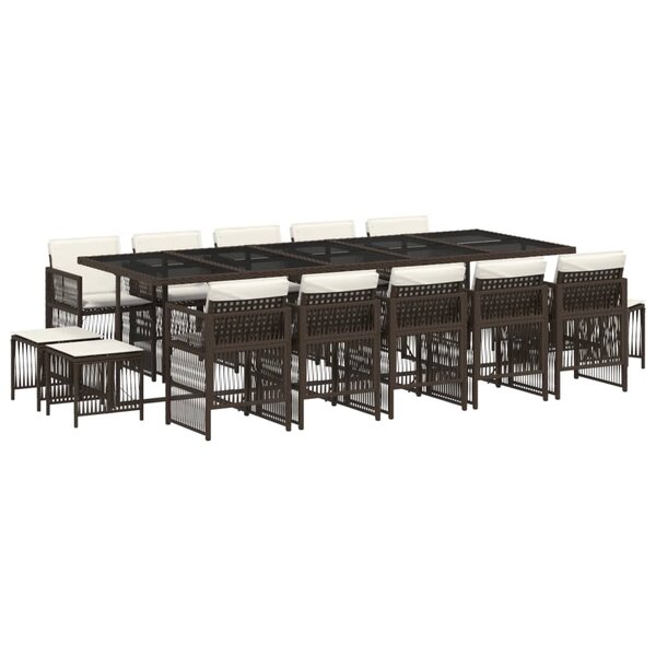 vidaXL Ensemble à manger de jardin avec coussins 15 Pièces marron rotin
