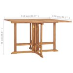 vidaXL Table à dîner de jardin pliable 110x110x75 cm Teck massif