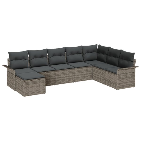 Ensemble de canapés de jardin 8 pièces avec coussins gris en rattan poly