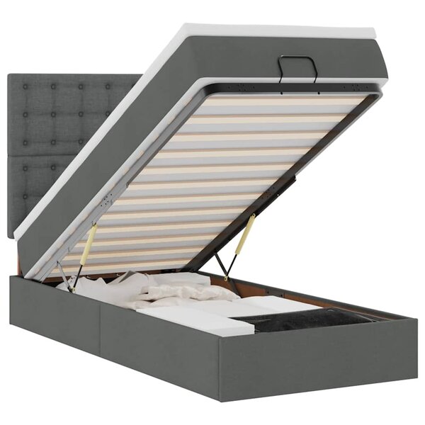 vidaXL Lit ottoman avec matelas et LED gris foncé 90x200 cm tissu