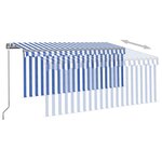 vidaXL Auvent rétractable manuel avec store 3 5x2 5 m Bleu et blanc