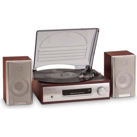 BIG BEN TD012SPS - Tourne Disque 2 vitesses 33 et 45 tours - 2 hauts parleurs - Prise casque - 220V - Bois Marron