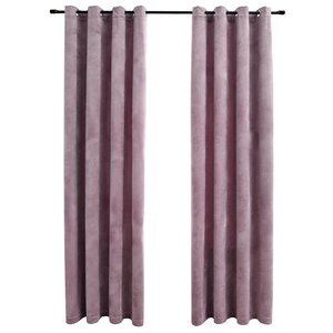 vidaXL Rideaux occultants avec anneaux 2 Pièces Velours Rose 140x225 cm